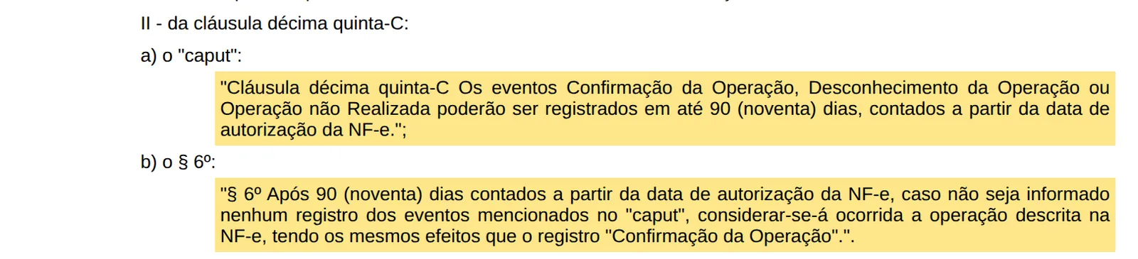 Trecho do Ajuste SINIEF 14/26 no site do CONFAZ com o prazo de 90 dias e a confirmação tácita marcados